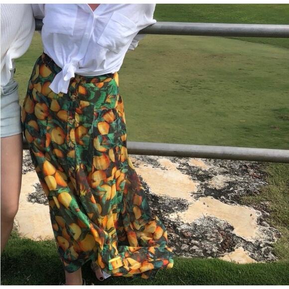 MAEVE Anthropologie 8 Multicolor Summer Oranges Orchard Cotton Maxi Skirt V12 - Picture 3 of 10